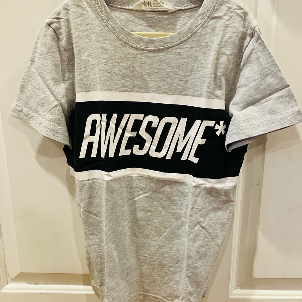 H&M Kids Light Grey and Black 'AWESOME' Graphic Tee
